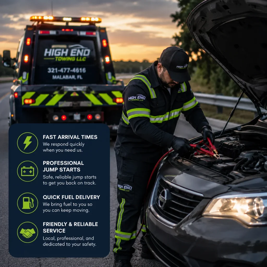 Roadside assistance at sunset