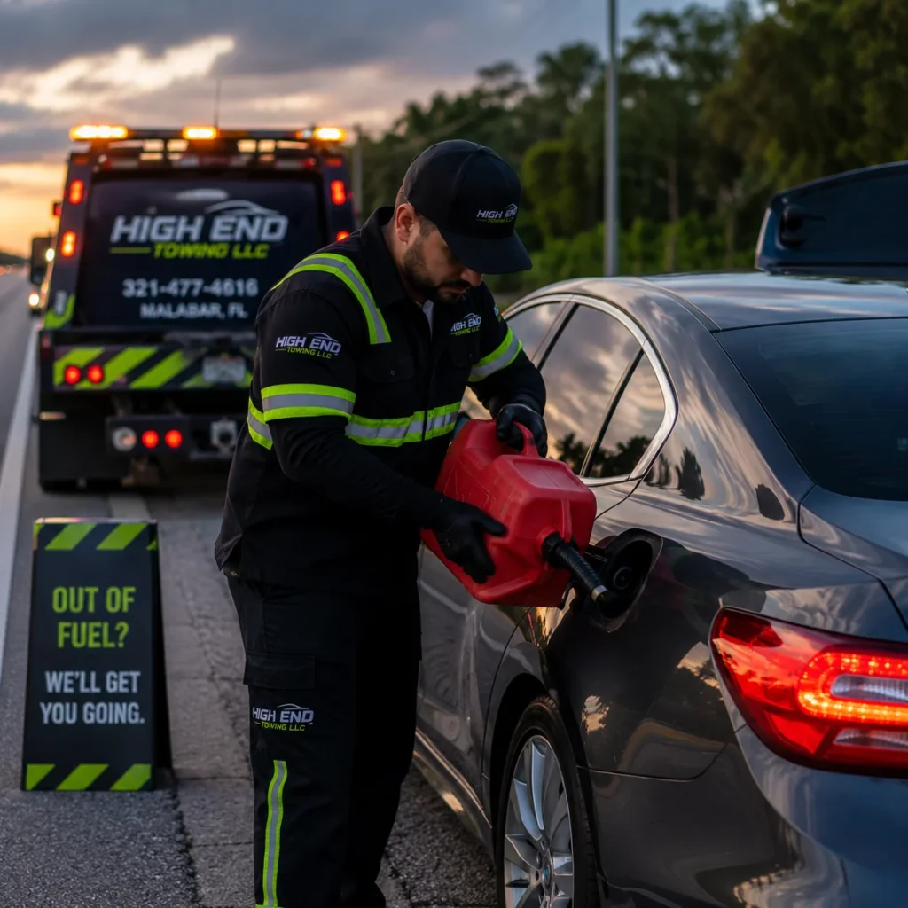 Roadside assistance at twilight with tow truck
